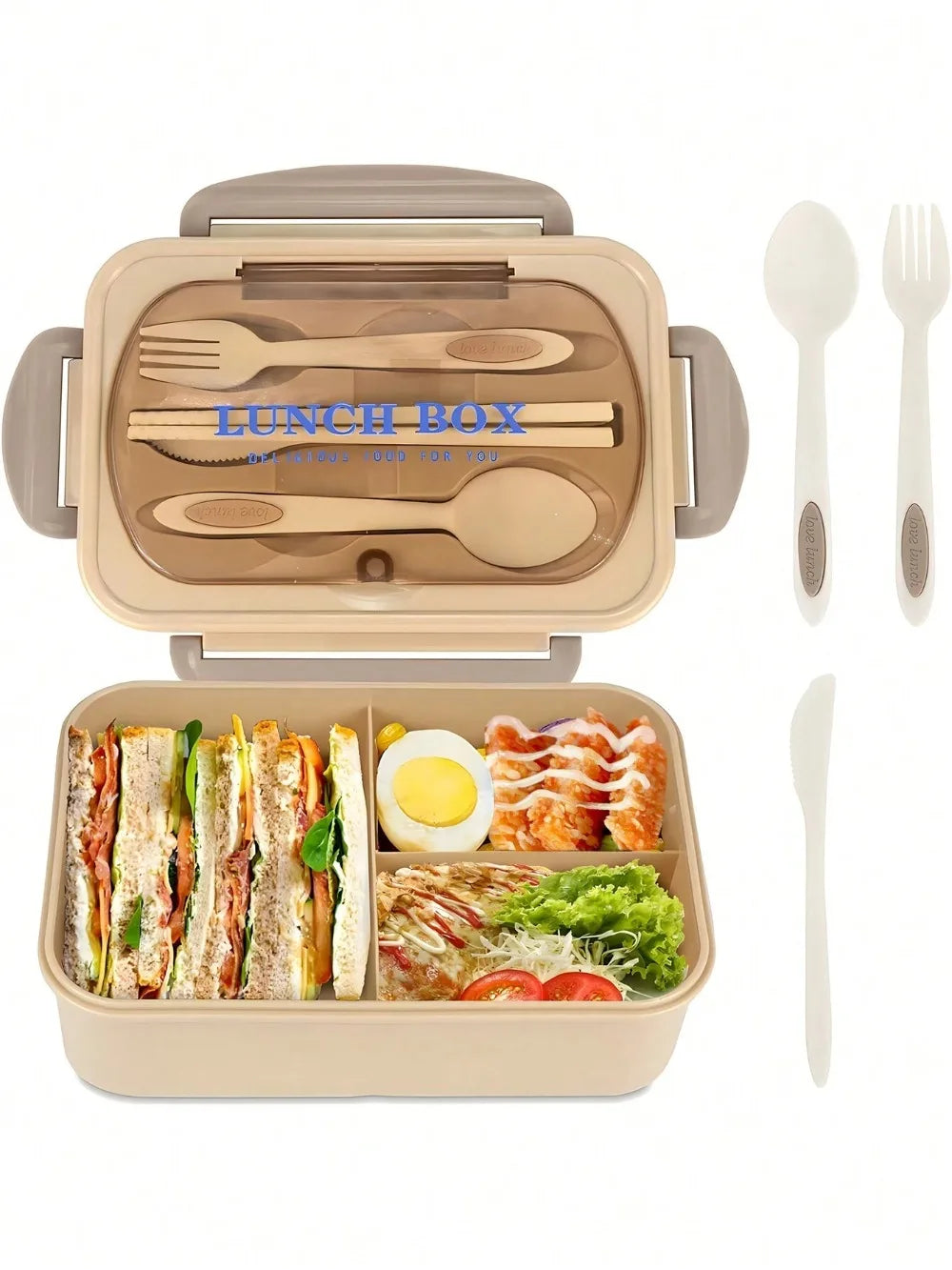 1200ml Divided Lunch Box with Utensil Storage