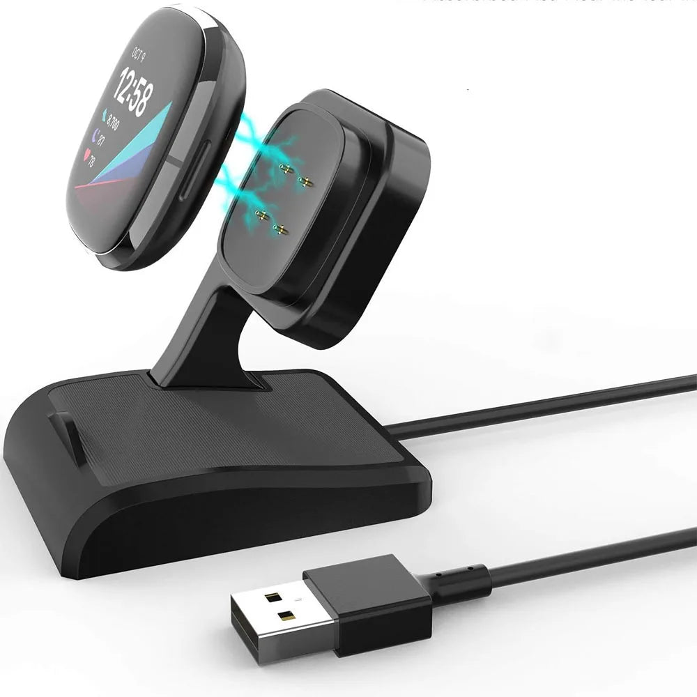 Ladestation für Fitbit Sense/Sense 2/Versa 4/Versa 3, Ladekabelstation, Standfuß mit USB-Kabel als Ersatz