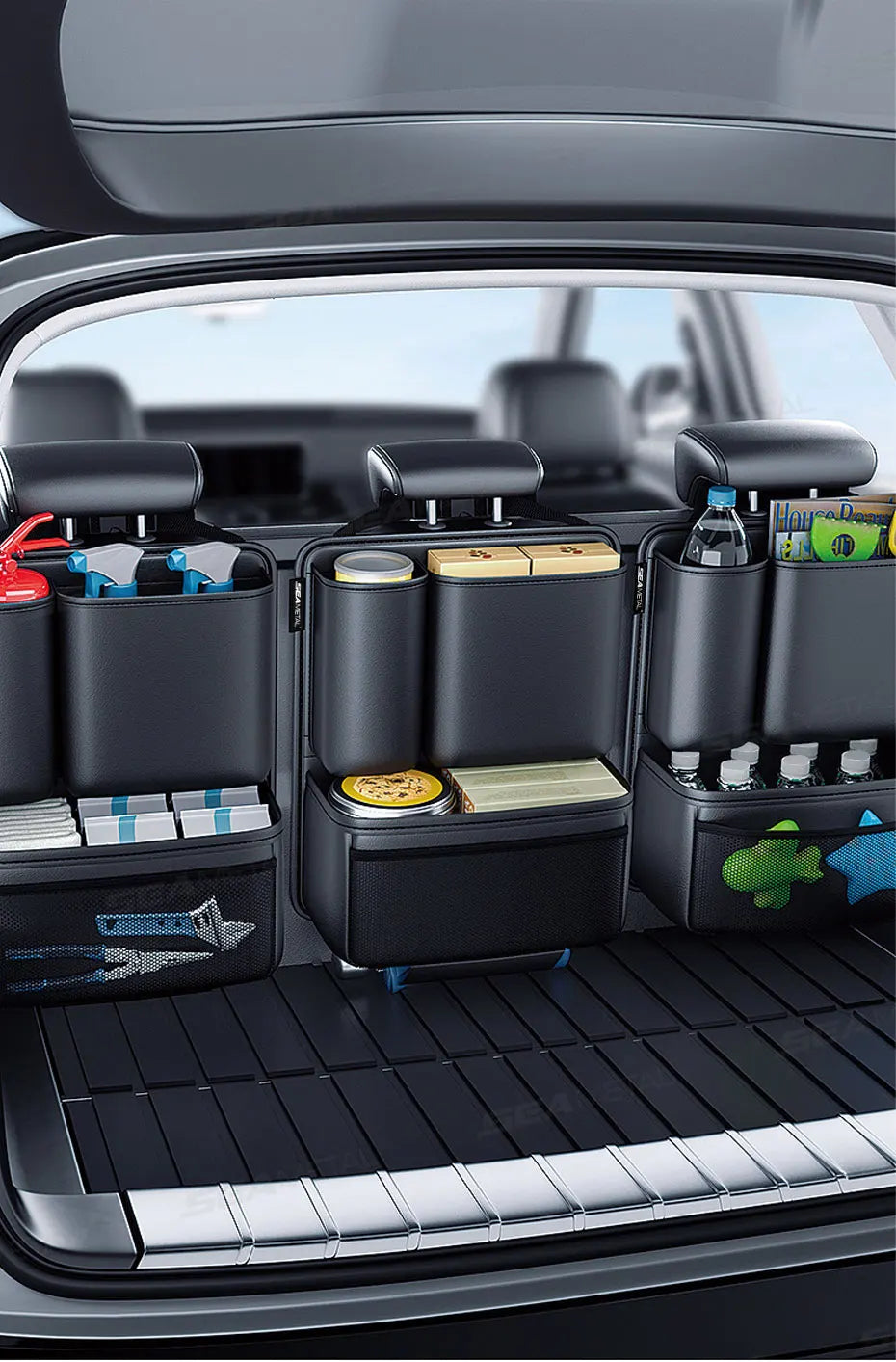 SEAMETAL Car Trunk Organizer Hanging Backseat Storage Bag Hook and Loop Fastener Leatherette Storage Pocket for SUV/MPV/Truck