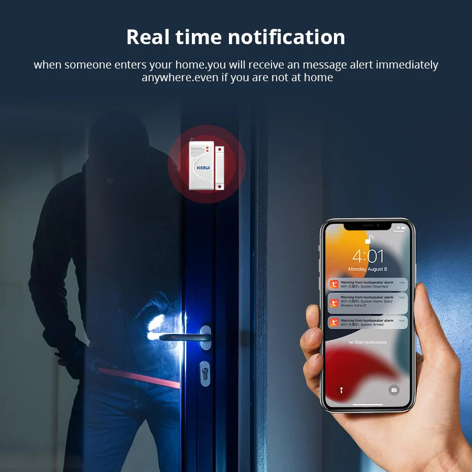 KERUI WIFI Siren Alarm System 110db Loudly Speaker Burglar Home Security Alarm Work With Tuya Smart Motion Sensor for House