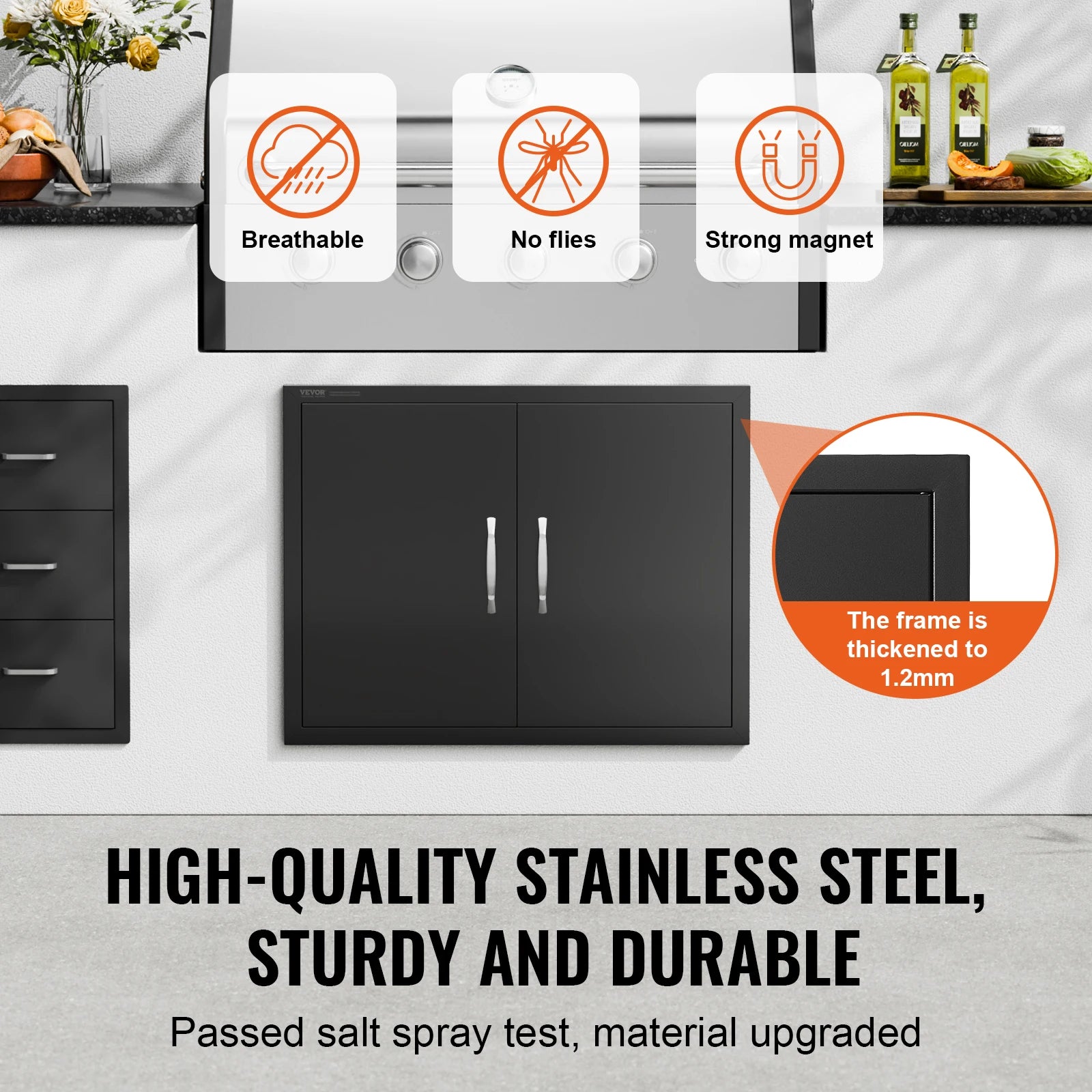 Stainless Steel BBQ Access Door Double Flush Mount Outdoor Cabinet Door