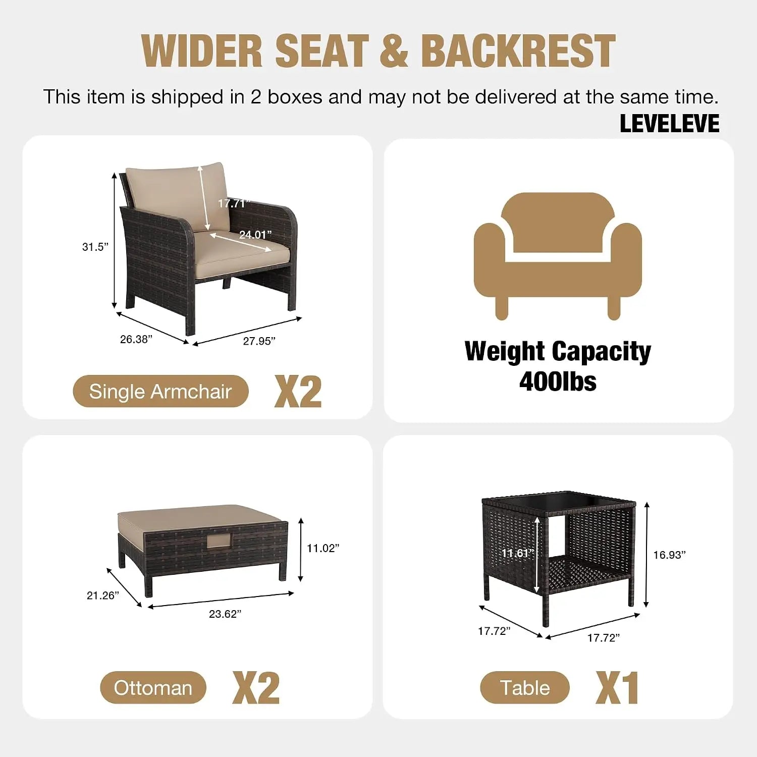Patio 5 Piece Conversation Furniture Set with Ottomans and Glass Side Table