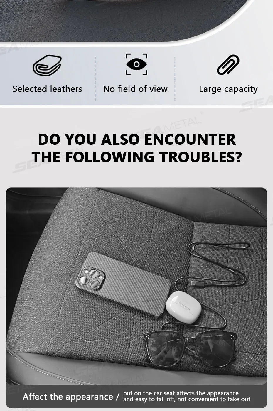 SEAMETAL Car Visor Glasses Case Leatherette Large-Capacity Sunglasses Holder Sun Visor Eyeglasses Protection Box Scratch-Free