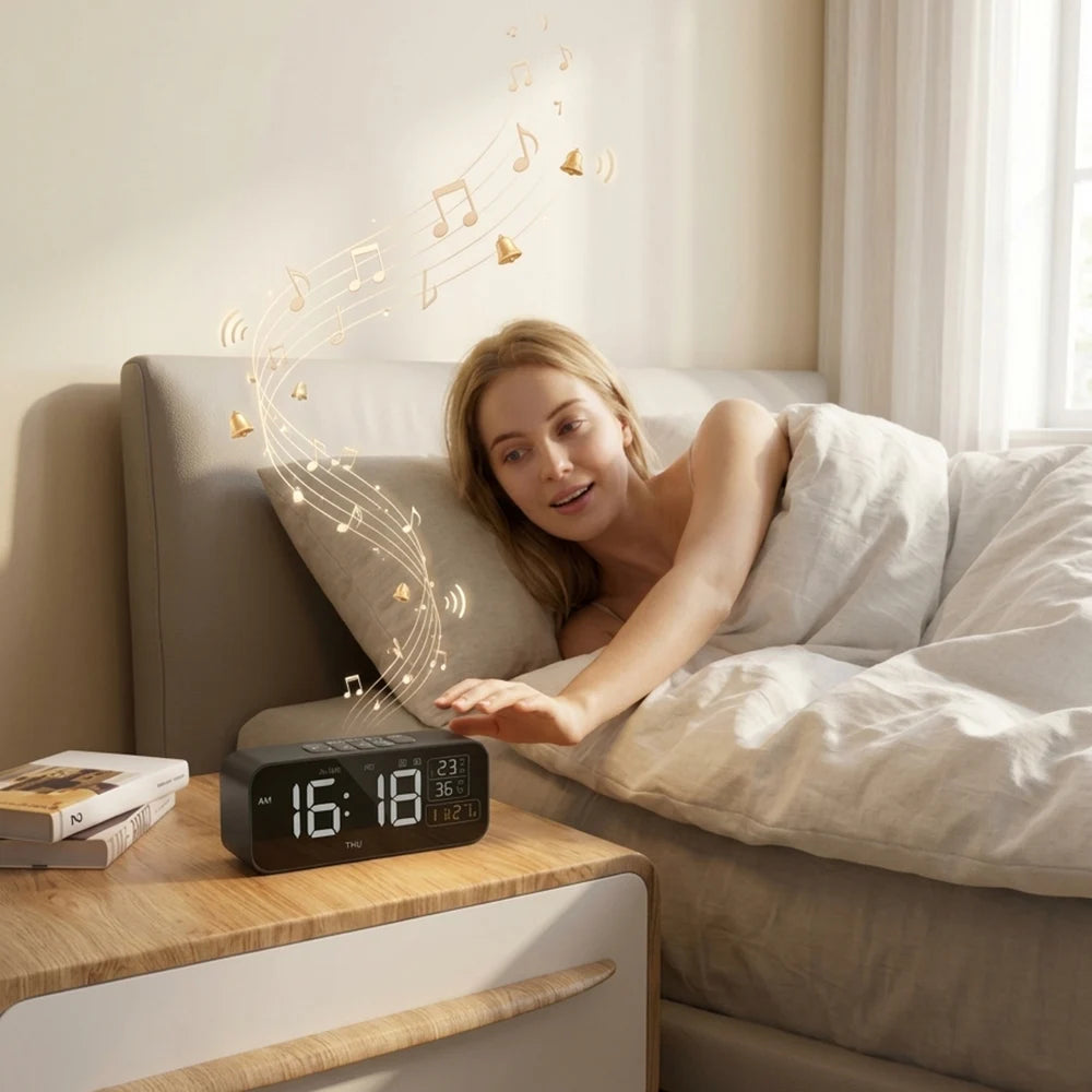 Digital Dual Alarm Clock with Temperature and Humidity