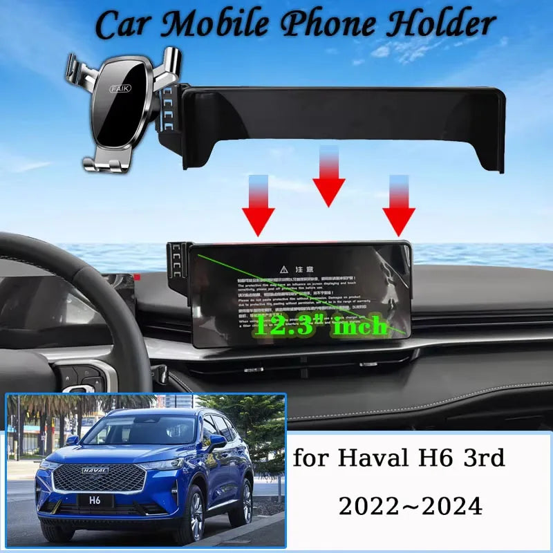 Mobile Phone Holder for Haval H6 3rd 3th 2024 2022 2023 12.3" Screen Stand Support GPS Bracket Gravity Car Mount Accessories
