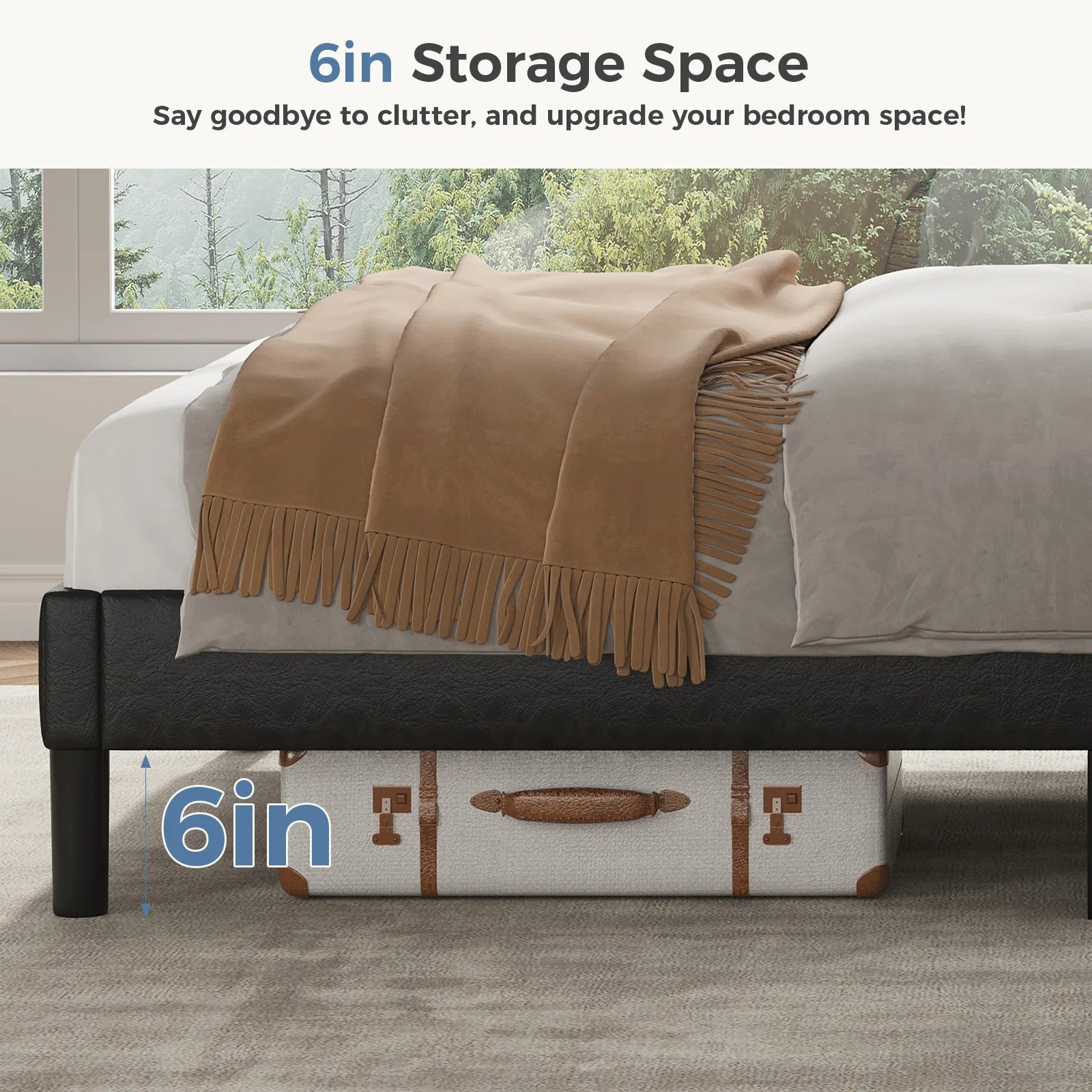 Upholstered Platform Bed Frame with Wingback Headboard and Storage