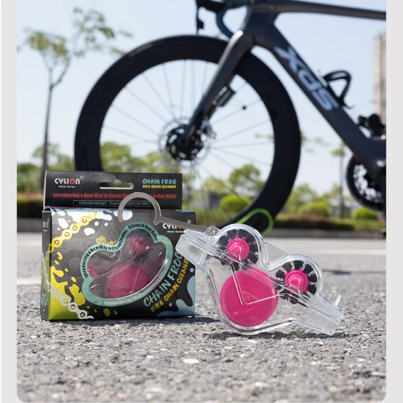 Transparent Bicycle Chain Cleaner with Pink Brushes