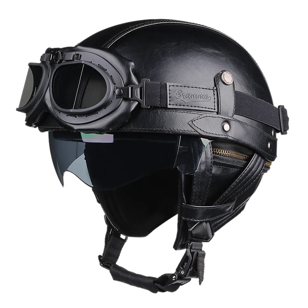 Retro Motorcycle Helmet DOT Certification Moto Helmet Men Women Half Helmet HD Lens Casco Four Seasons Riding Scooter Capacetes