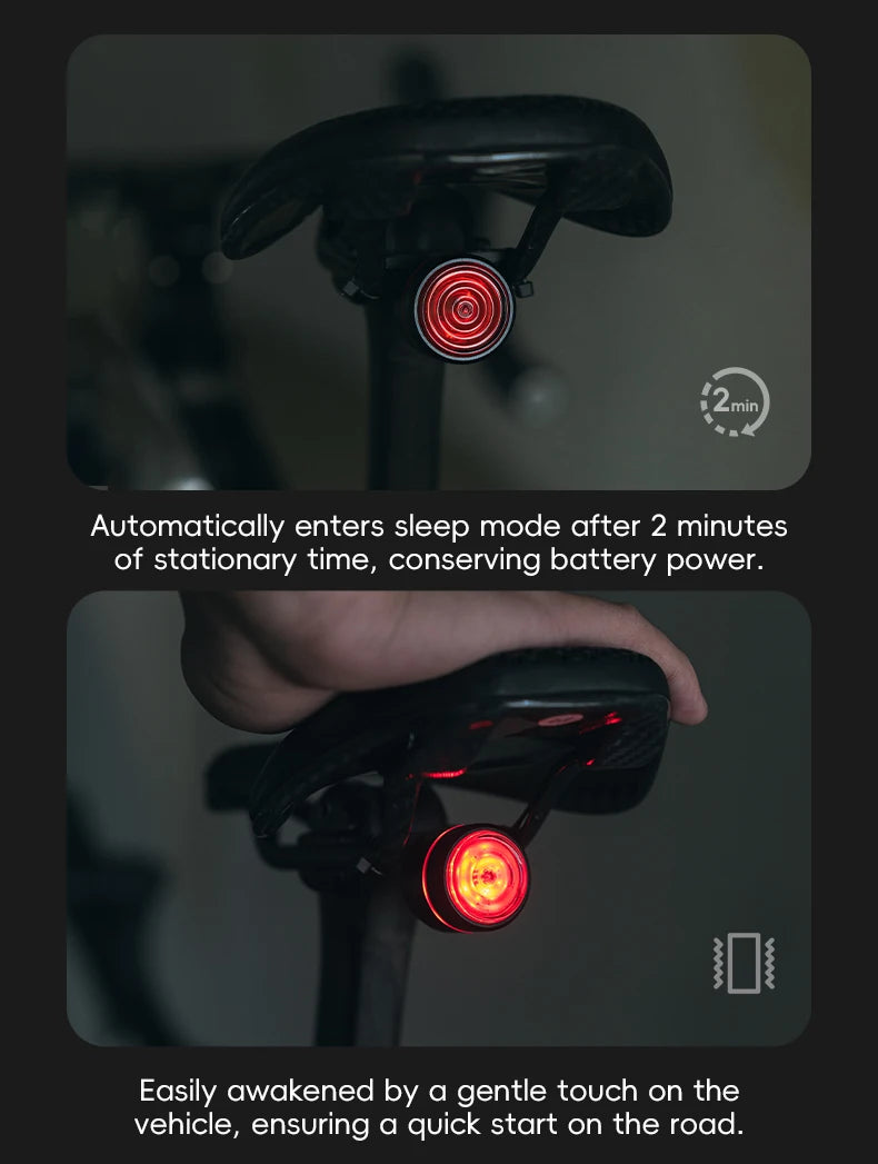Set Luci per Bici ROCKBROS MTB Strada Impermeabile 200LM/400LM Faro Anteriore + Luce Posteriore Intelligente con Sensore Frenata Automatica