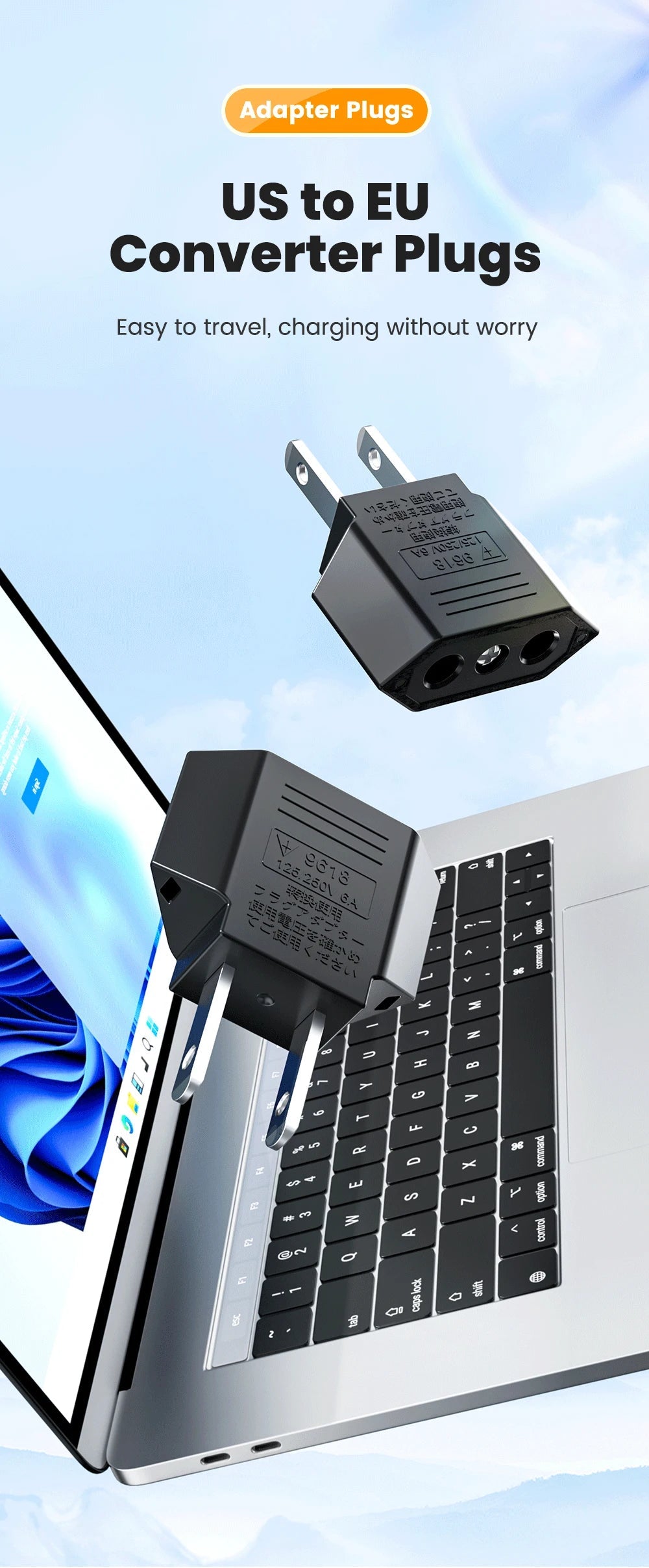 Elough 4.0mm US To EU Converter Plugs European EU To US America Travel Plug Adapter US to EU Power Adapter Electrical Plug