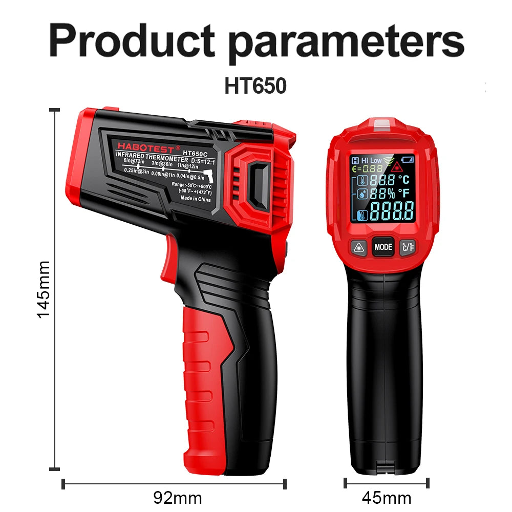 مقياس حرارة بالأشعة تحت الحمراء لقياس حرارة الأسطح - HT650A أو HT650B