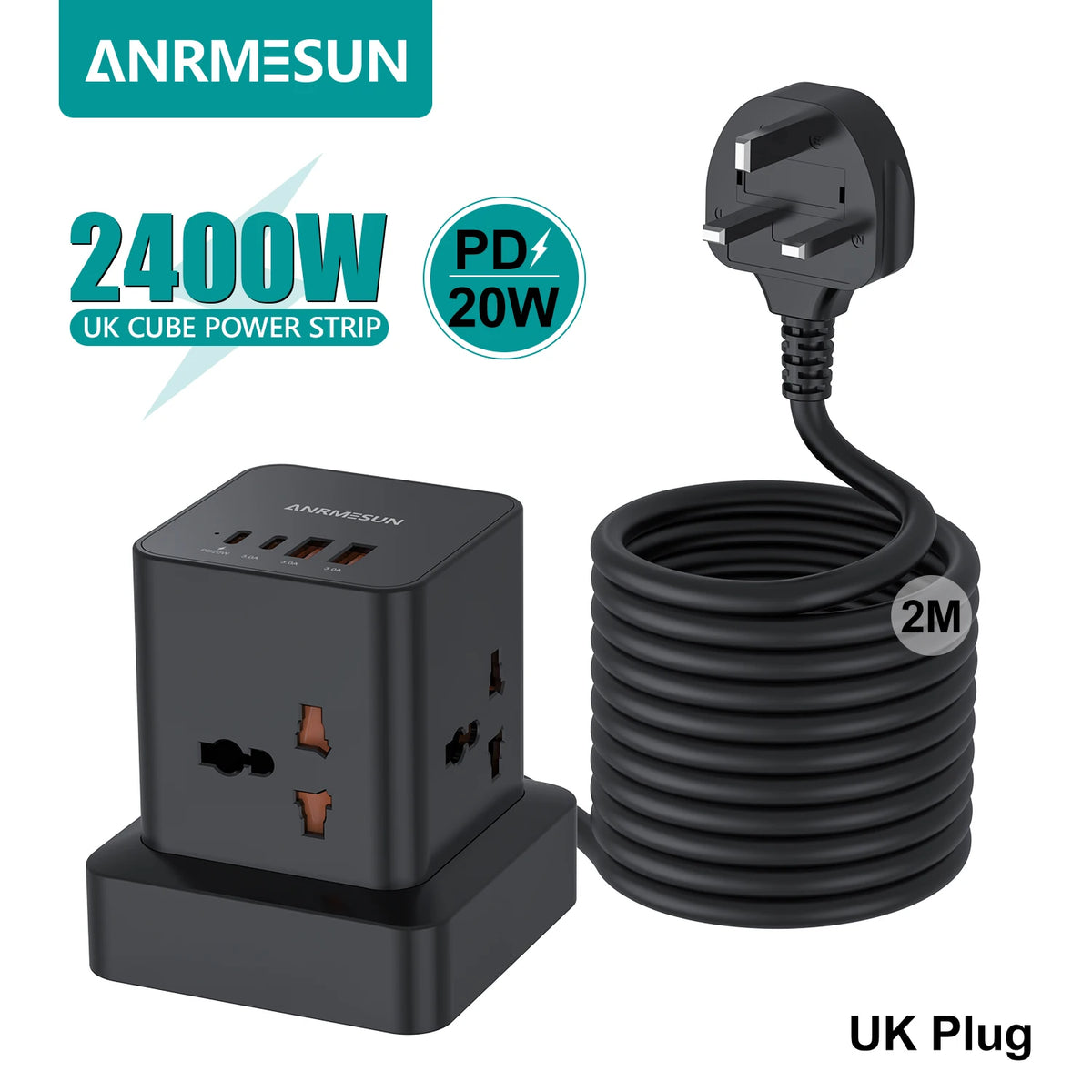 Tower Extension Power Strip with USB-C