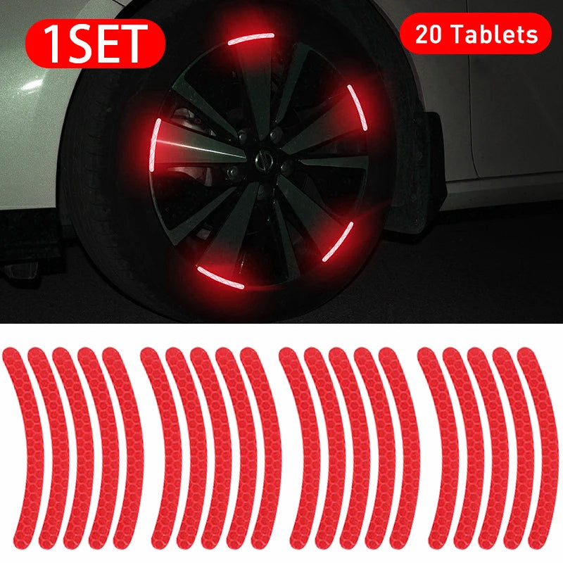 20pcs Car Wheel Hub Reflective Sticker Tire Rim Reflective Strips Luminous Sticker for Night Driving Car-Styling Accessories
