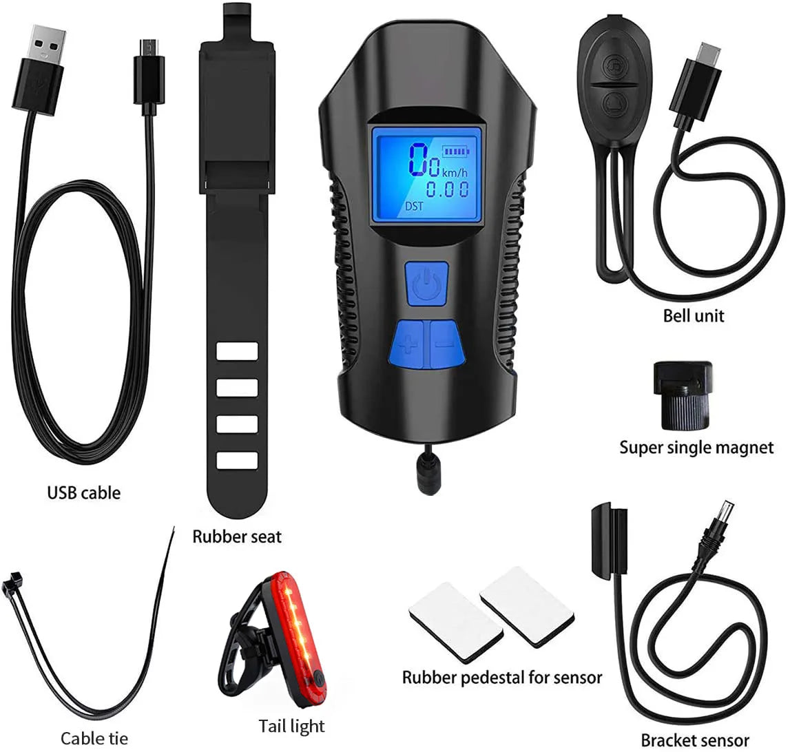 Bicycle Light Set with Speedometer, Horn and Rear Lamp