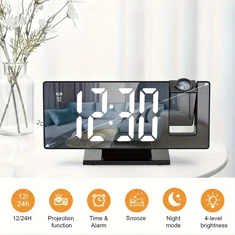 Projection alarm clock multifunction Intelligent luminous clock Bedroom large screen digital clock 180℃ back and celling projec
