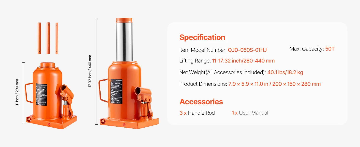 Hydraulic Bottle Jack 20 Ton for Trucks, SUVs and RVs