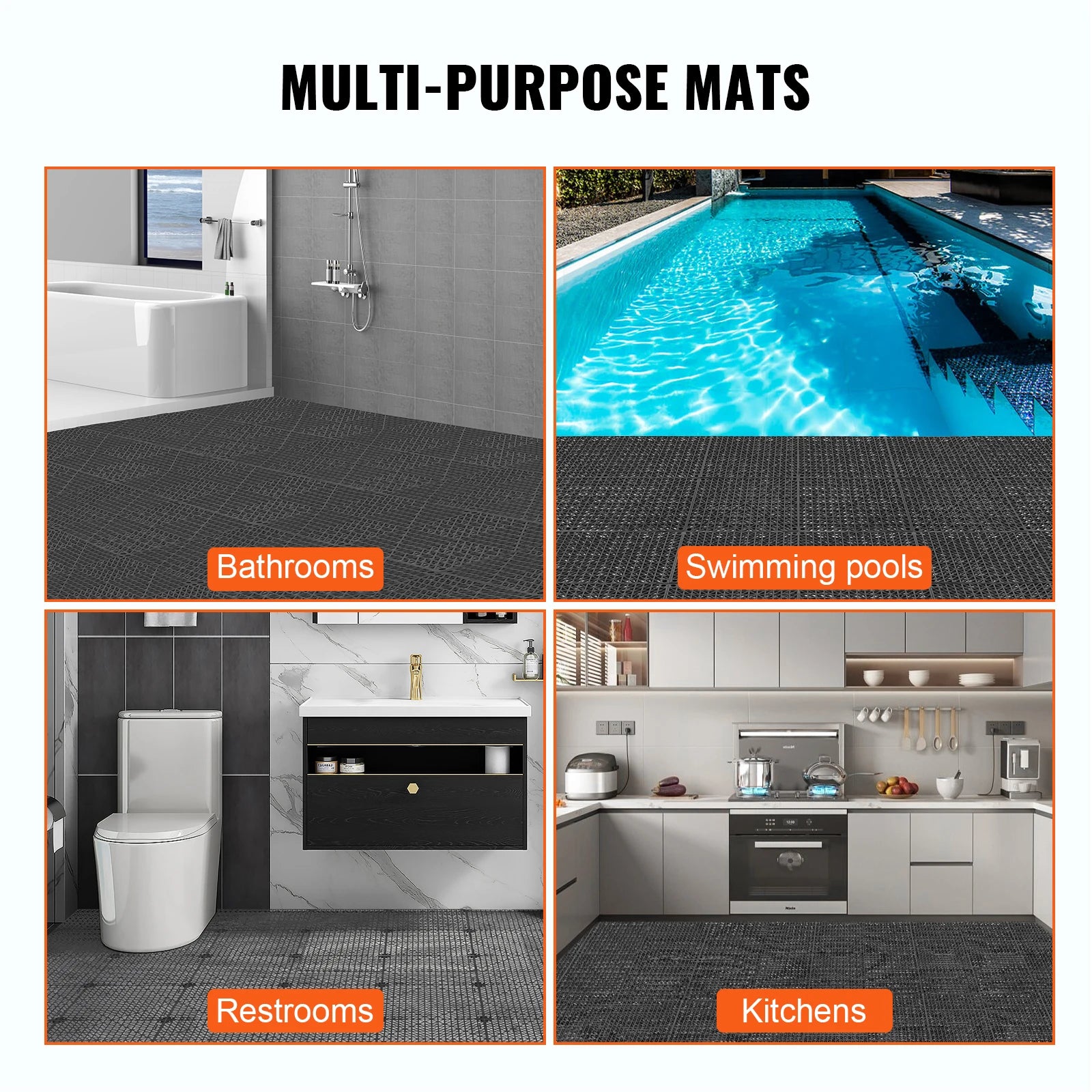 SucceBuy Interlocking Tile 12/50/55PCS 12"x12" Splicing Soft PVC Drainage Floor Tiles Non-Slip Drainage Holes for Bathroom Pool