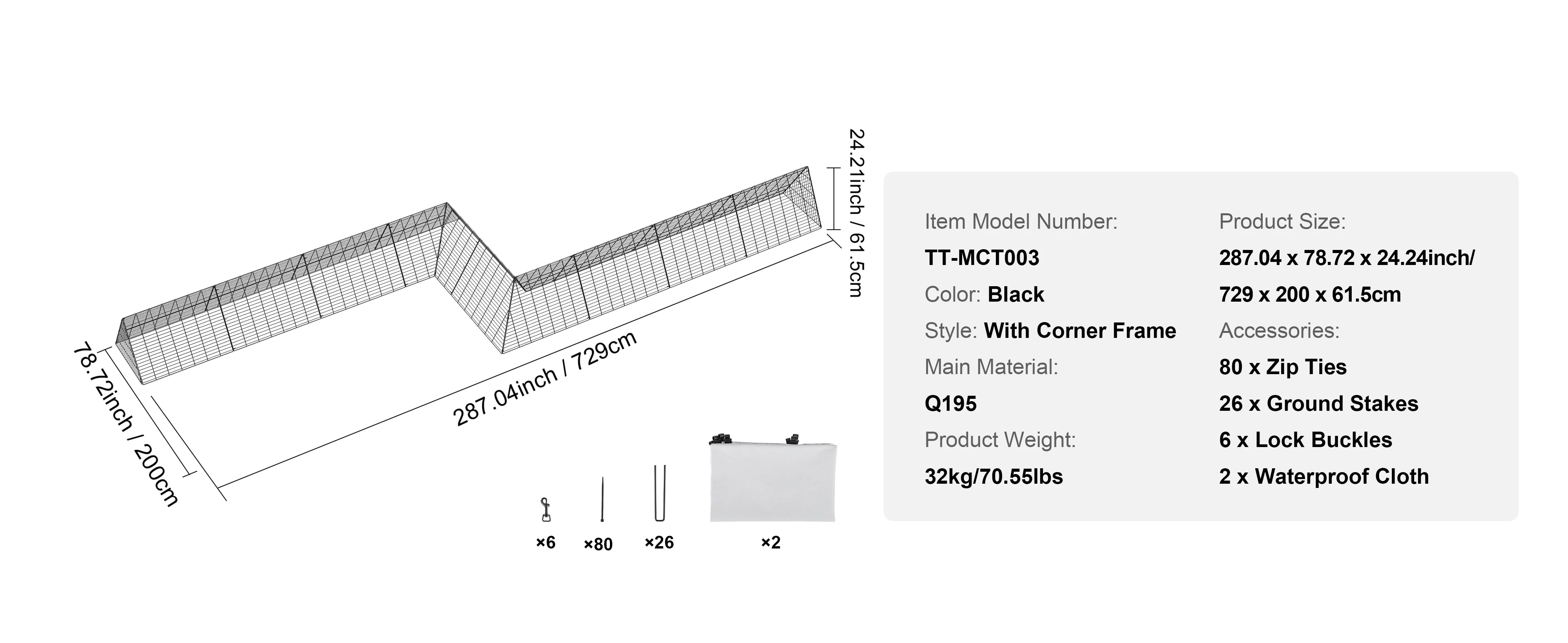 SucceBuy Hühner-Tunnel 157,5 x 39,4 x 24,2 in Hühner-Tunnel für den Hof Tragbare Hühner-Tunnel für Außen-Eckrahmen