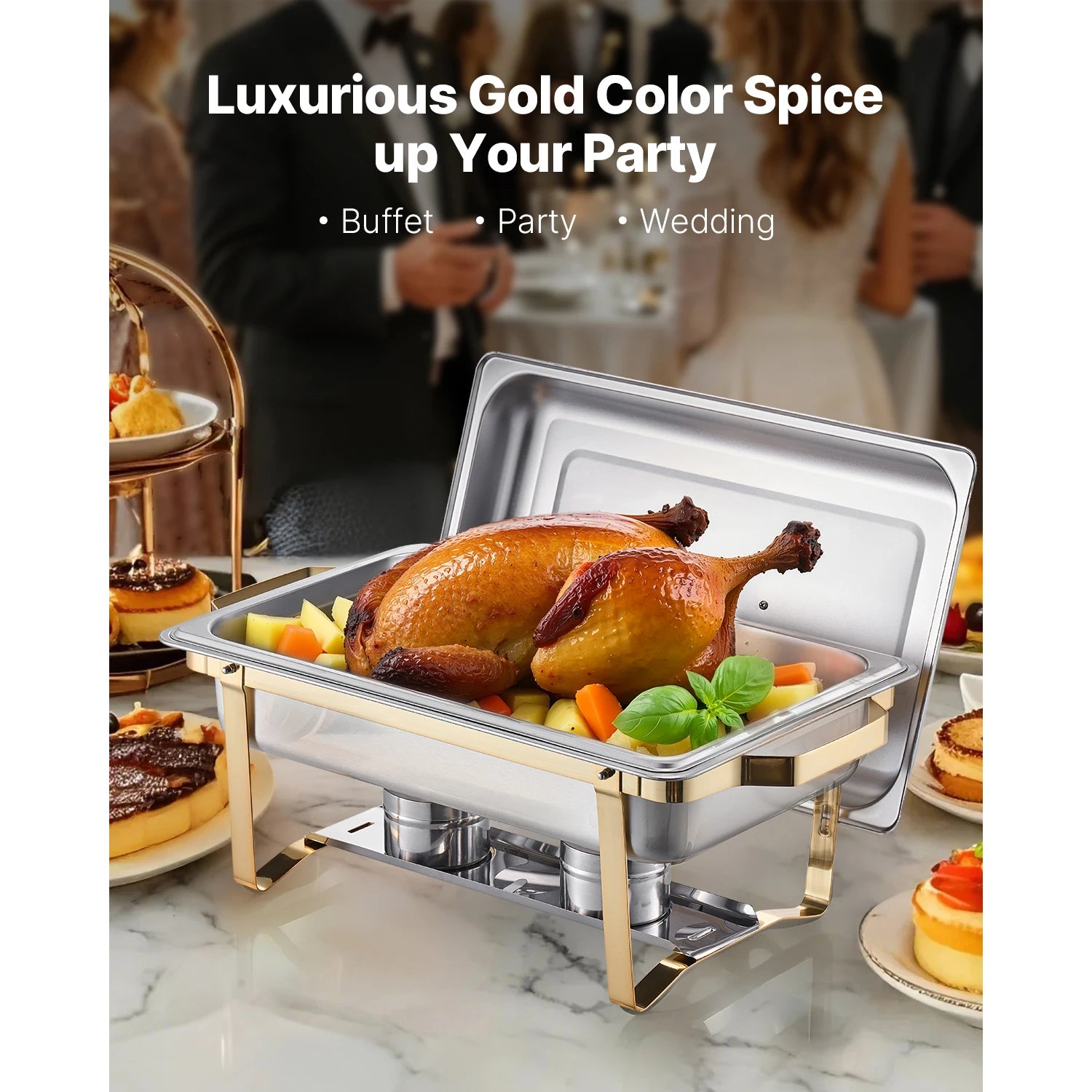 4 Pack Stainless Steel Chafing Dish Set with Full & Half Pans