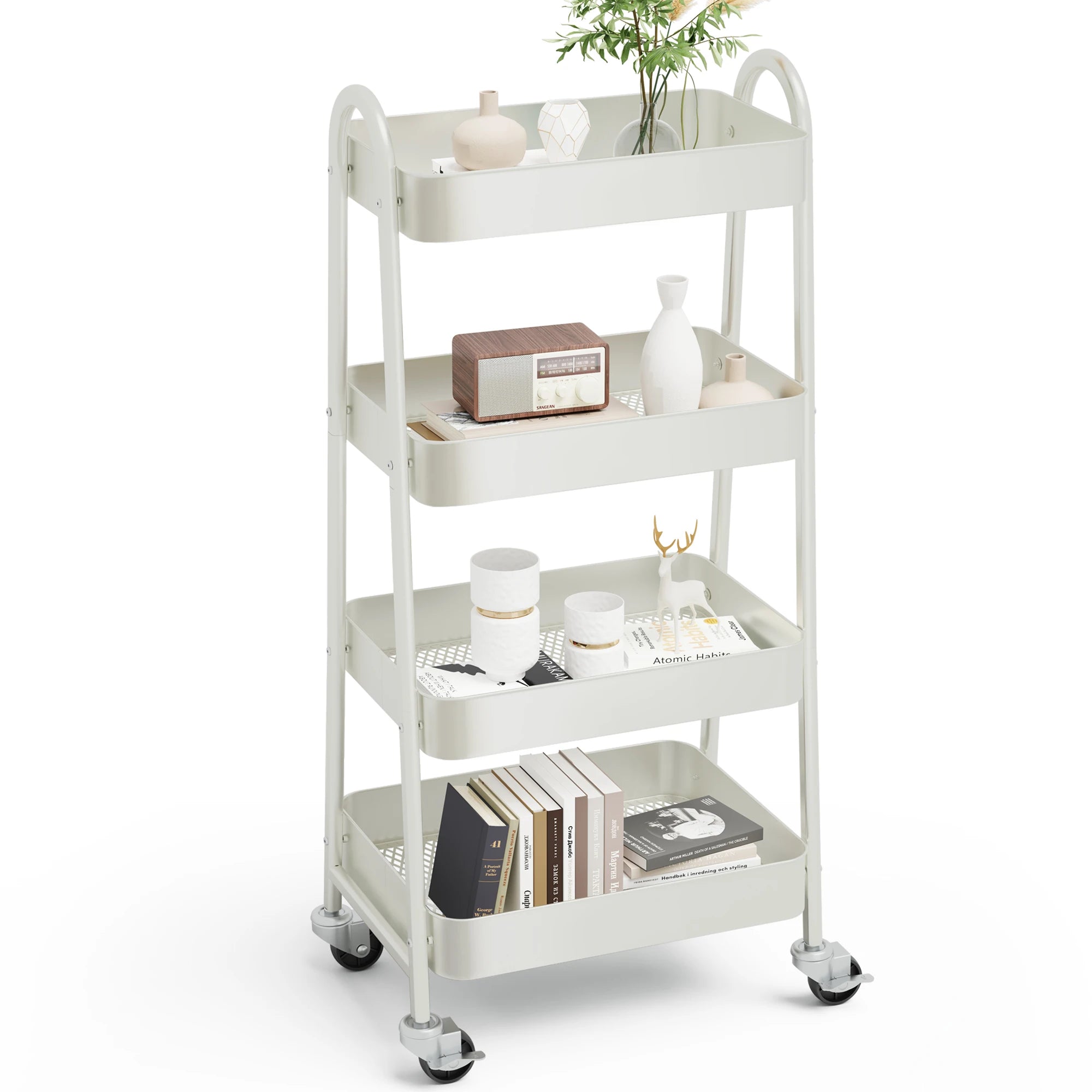 4-Tier Rolling Storage Cart with Lockable Wheels for Narrow Spaces