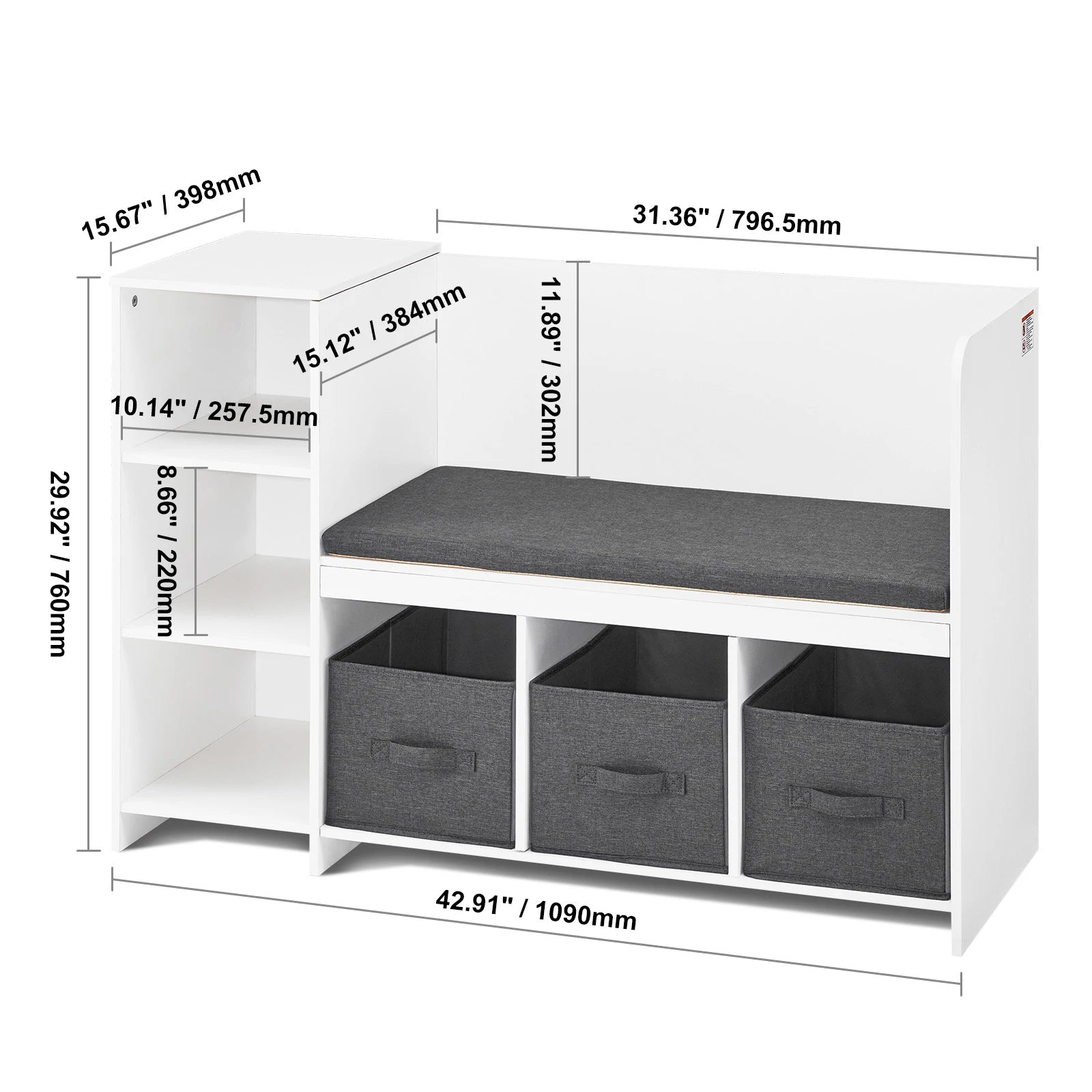 Kids Reading Bookcase Nook Bench with 6 Cubbies and 3 Drawers