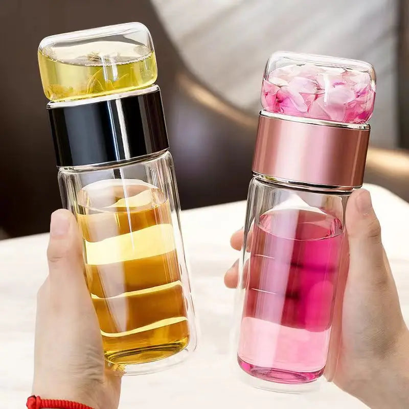Double Layer Borosilicate Glass Tea Bottle with Filter