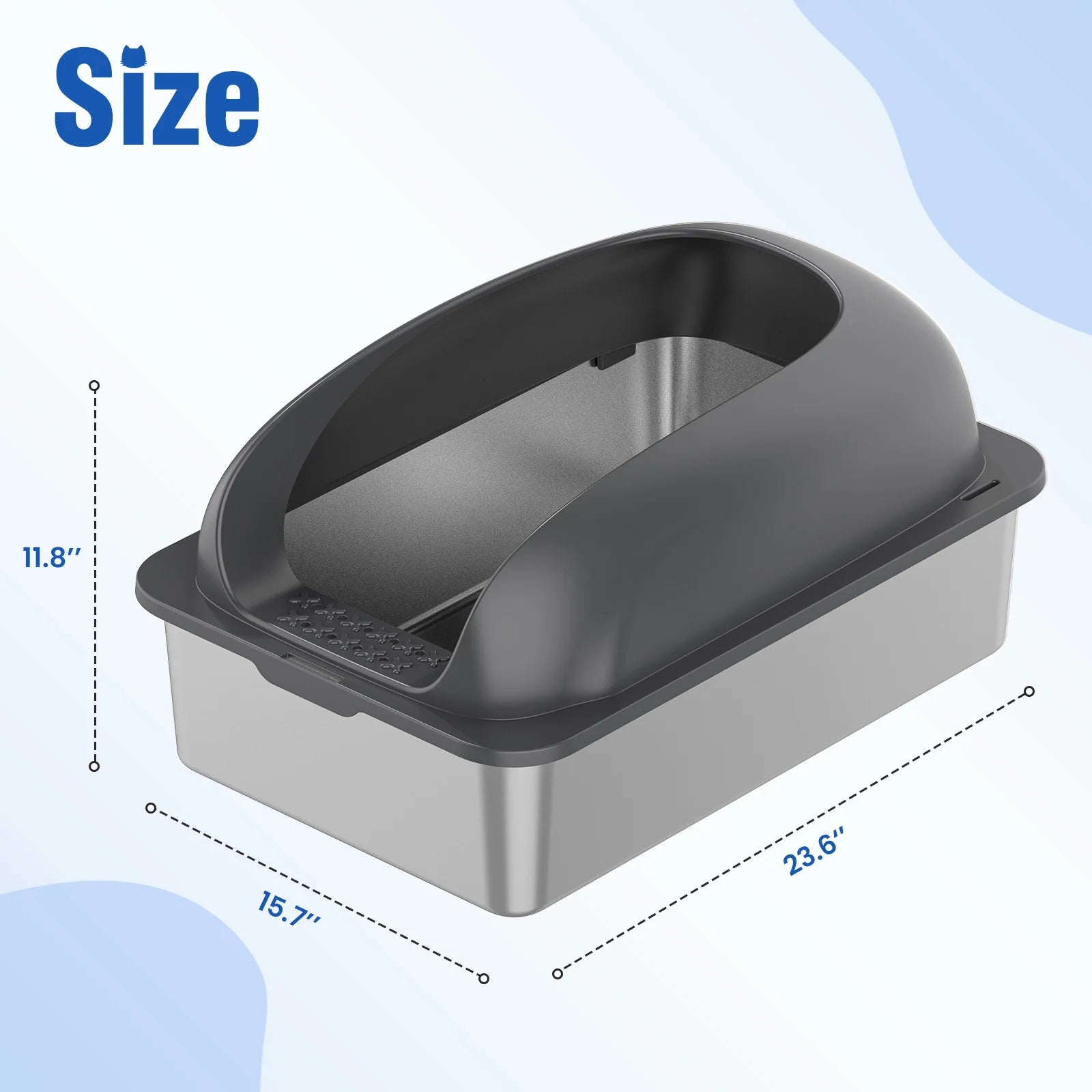 24" Stainless Steel Cat Litter Box with Lid, Scoop & Mat