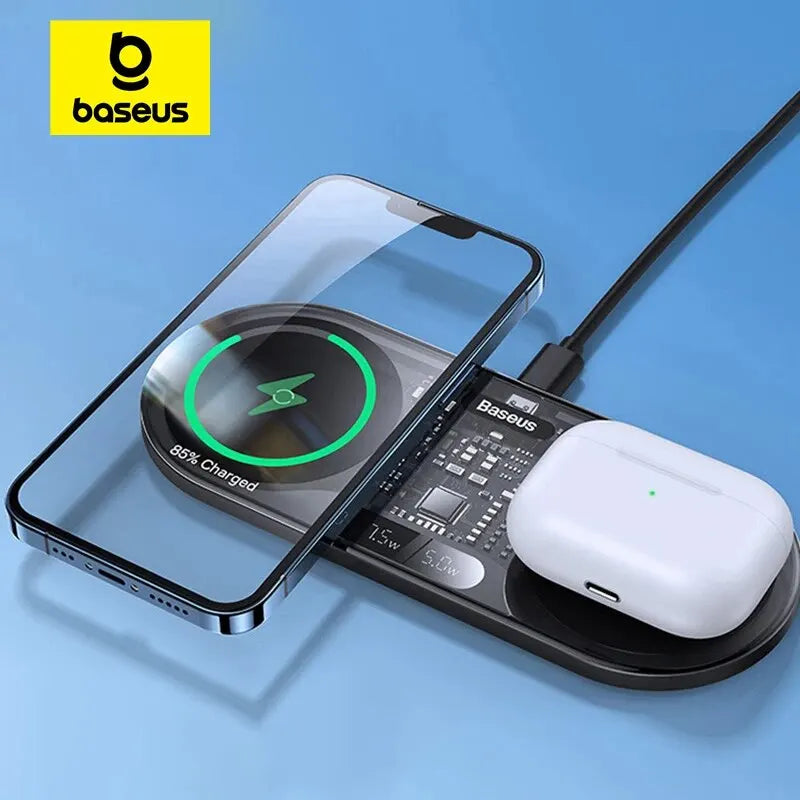 Duálny bezdrôtový nabíjač s LED displejom pre iPhone, Samsung a AirPods