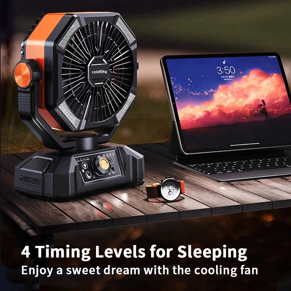 20000mAh Battery Camping Fan with 4 LED Lantern 8 Speeds Desk Fan Portable Outdoor Fan for Outdoor Camping Tent and Fishing
