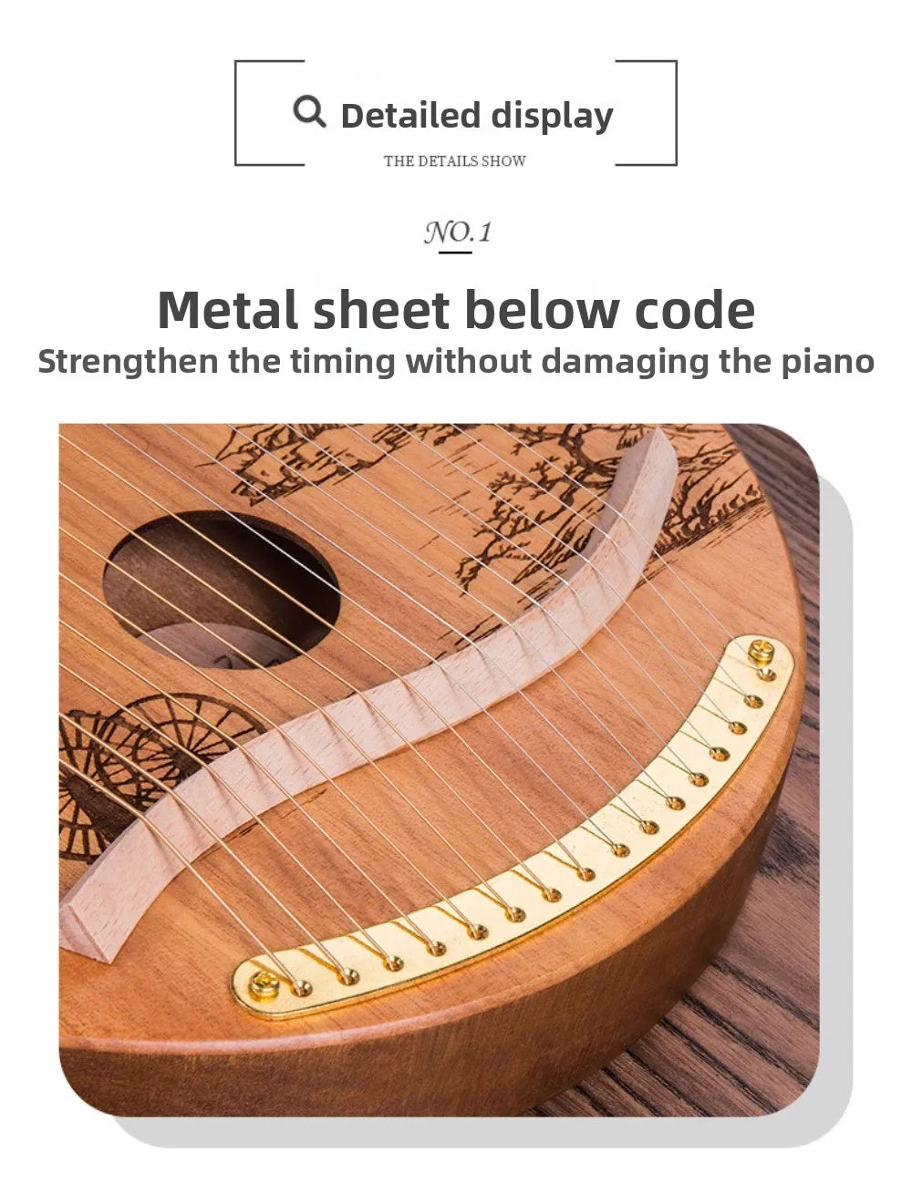 Mahogany Lyre Harp - String and Tuning Options