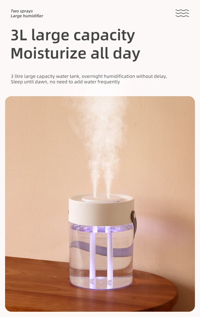 3 L USB Ultrasonic Humidifier with Dual Mist Outlets