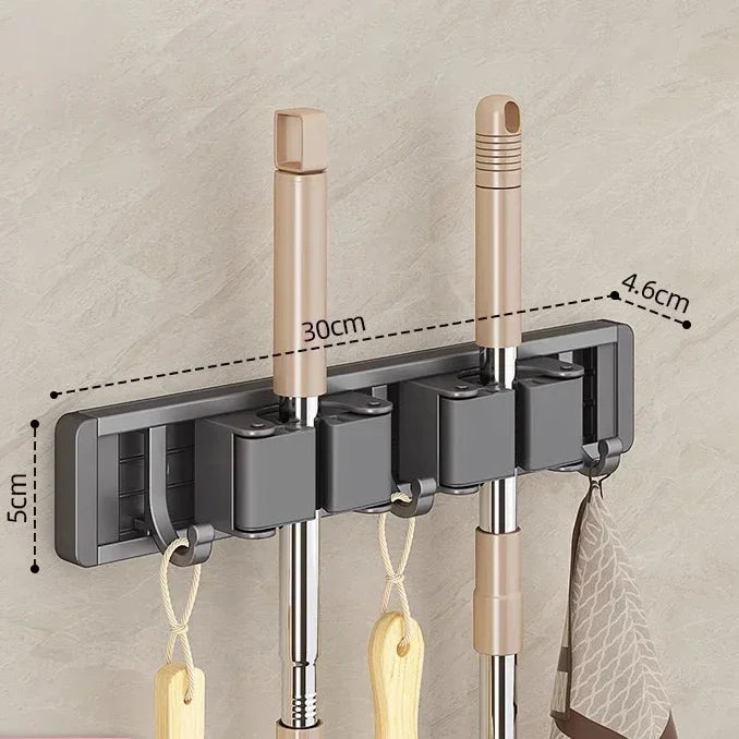 Wall-Mounted Mop and Broom Organiser, Grey