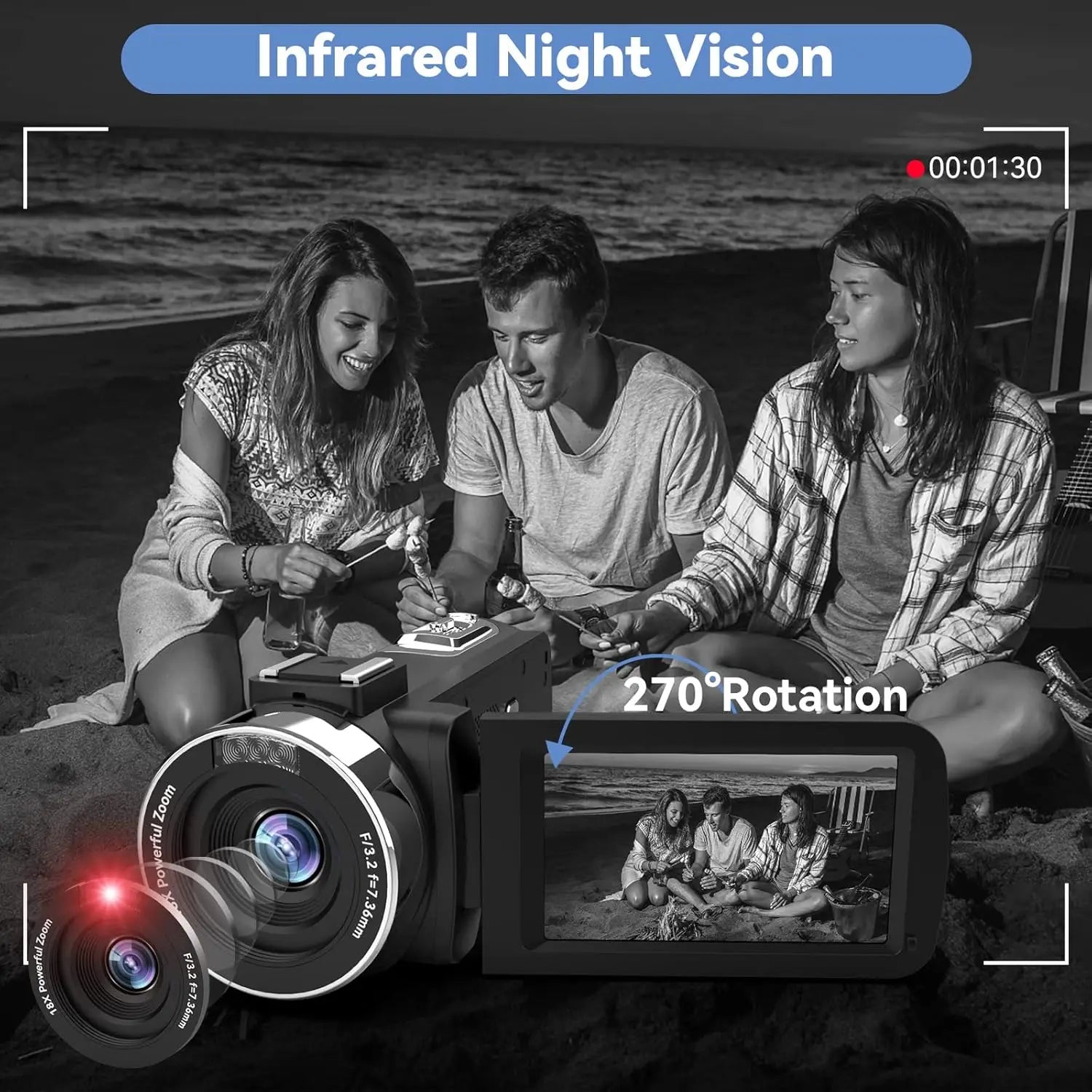 4K Video Camera Camcorder with 18X Zoom and 48MP Vlogging