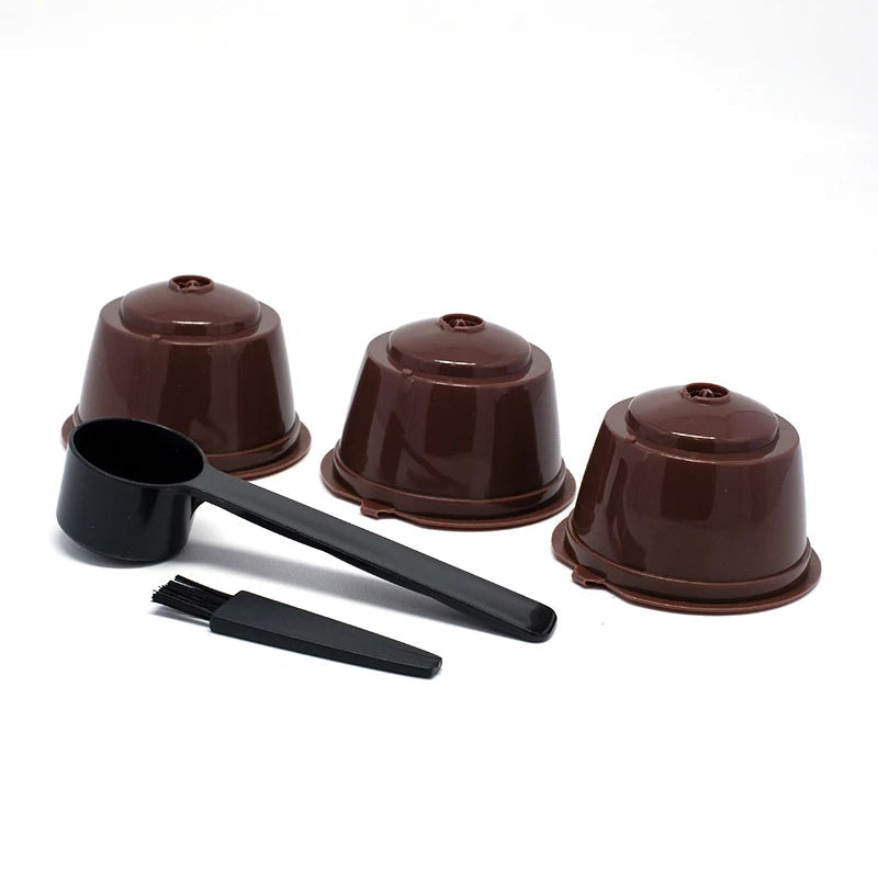 3Pcs Fit For Dolce Gusto Coffee Filter Cup Reusable Coffee Capsule Filters With Spoon Brush