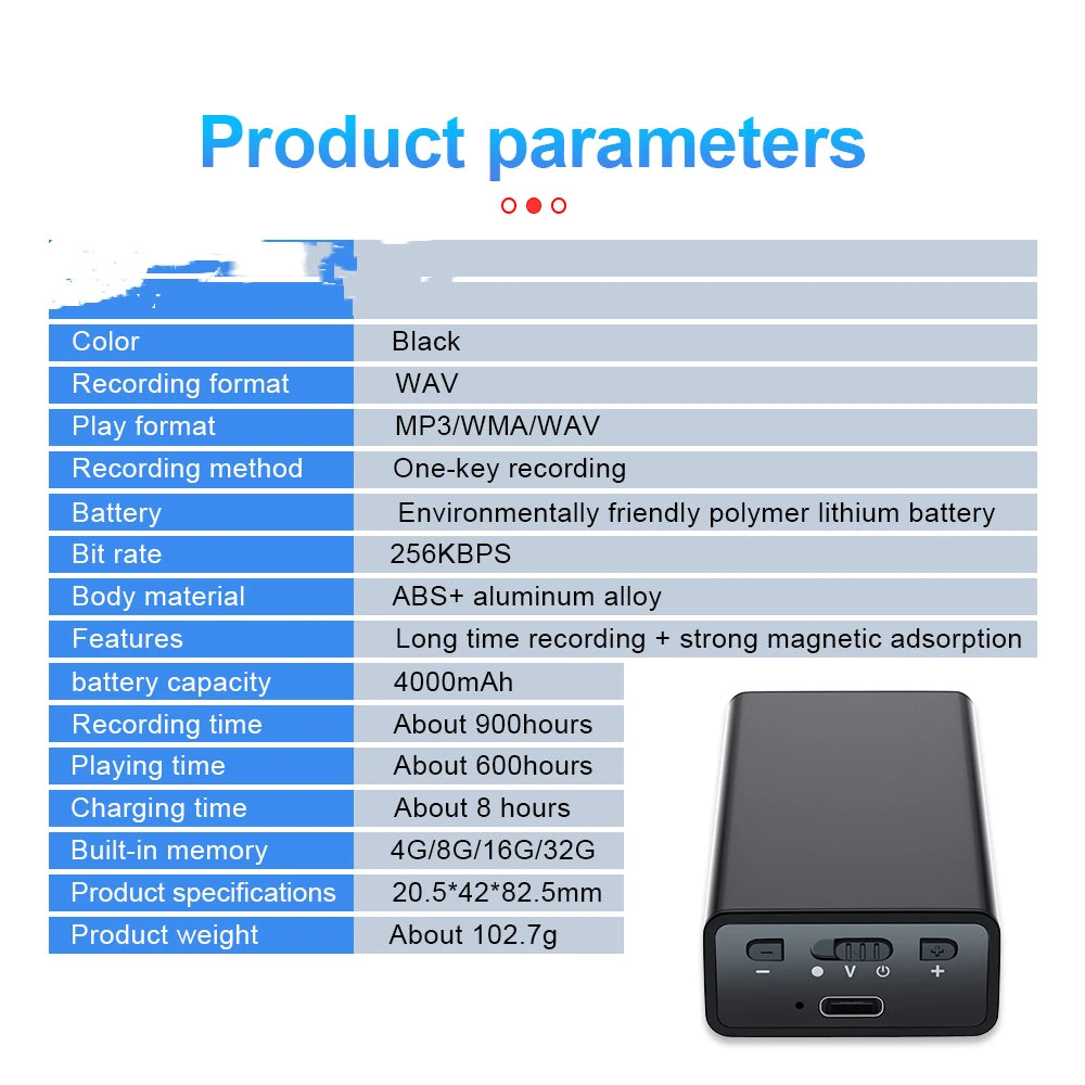 900Hours Small Sound Activated Voice Recorder 8G-64GB USB Flash Drive Audio Dictaphone Noise Reduce Magnet Attraction Mp3 Player