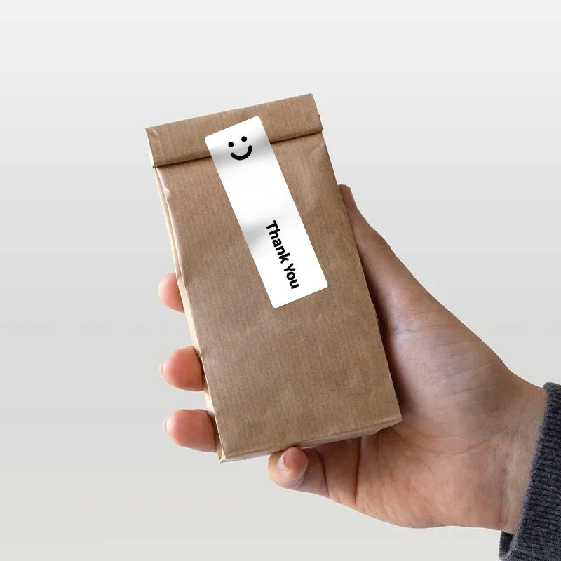 120Pcs/roll Smiling Face Black and White Thank You Rectangular Seal Sticker Gift Sticker for Homemade Packaging Decoration Label