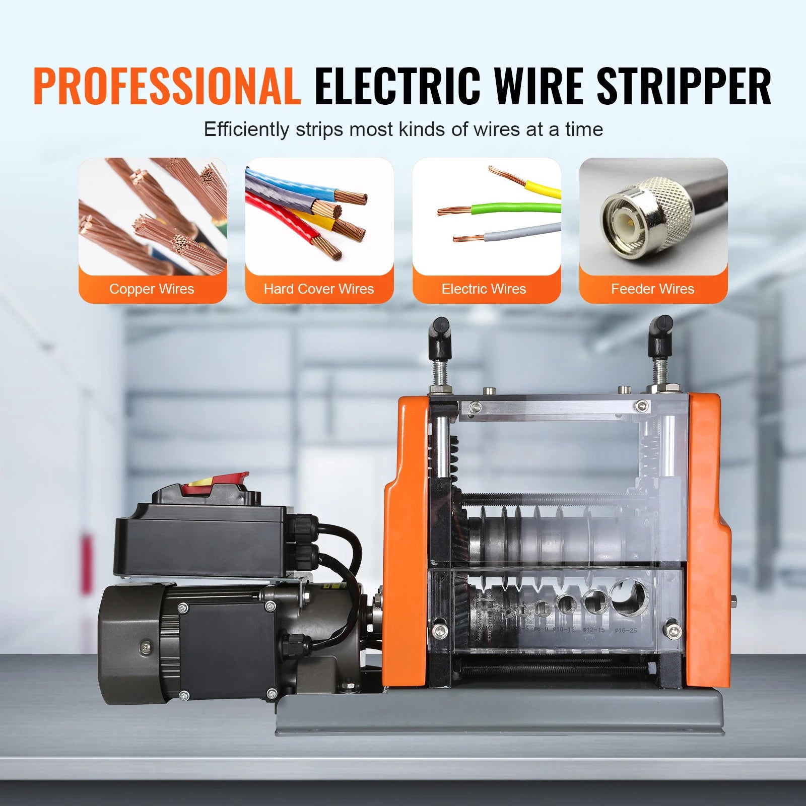 SucceBuy 60W 1.5-25mm Electric Wire Stripping Machine Visible Stripping Depth 6 Round+1 Flat Channels for Scrap Copper Recycling