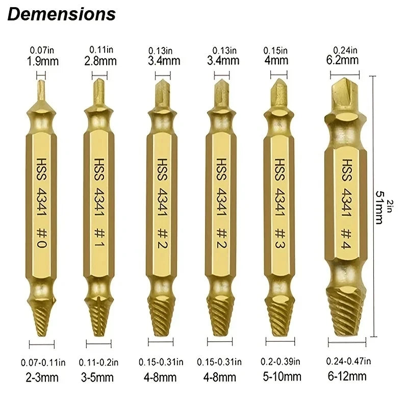 Double-Ended Damaged Screw Extractor Set