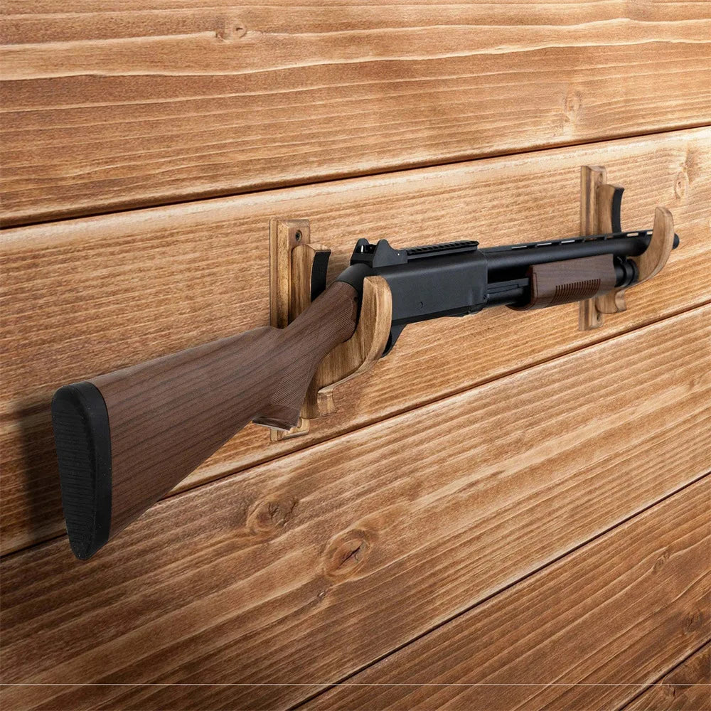 Wooden Wall Display Hooks for Long Guns, Pair
