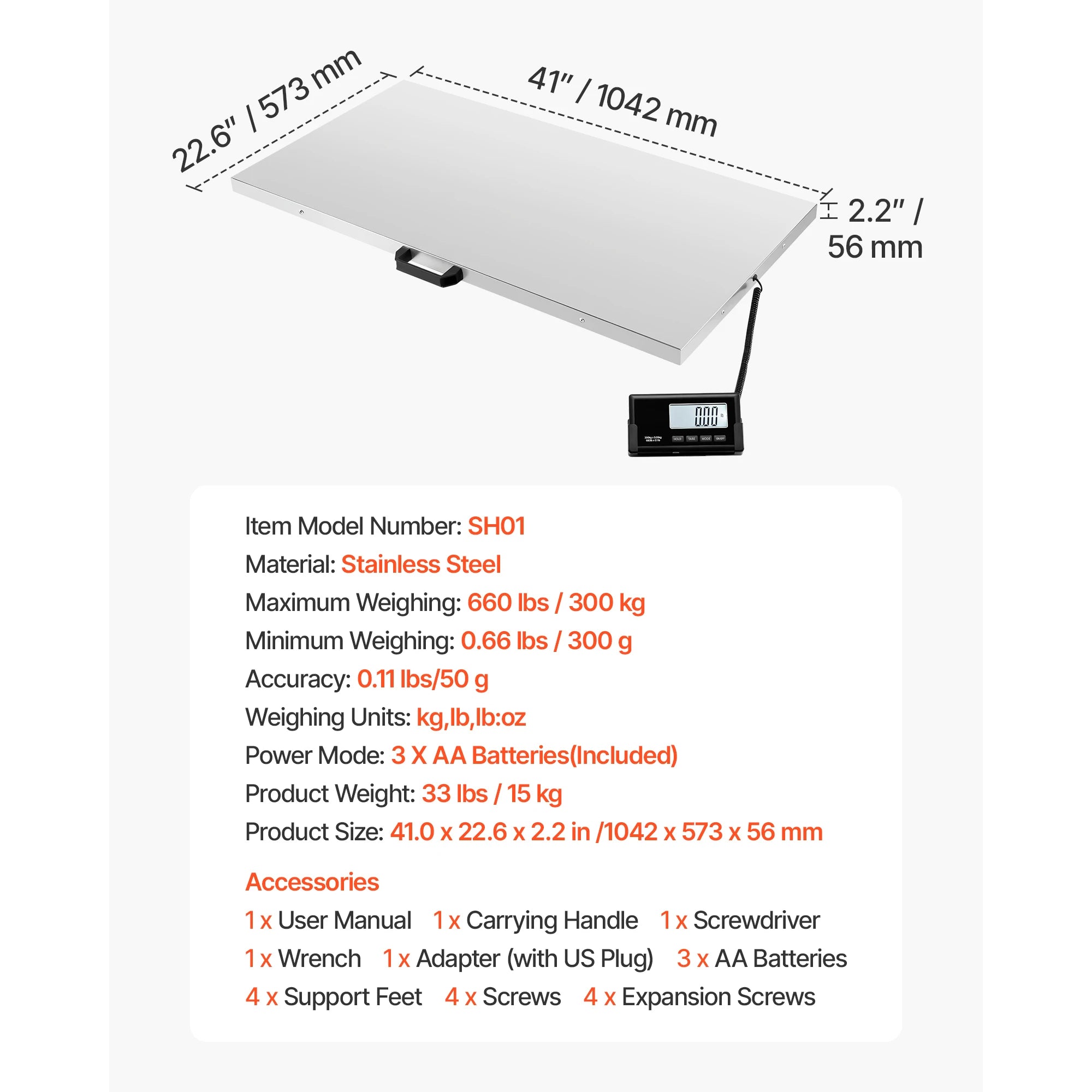 660 lb Digital Shipping Scale with LCD Display & AC/DC Power
