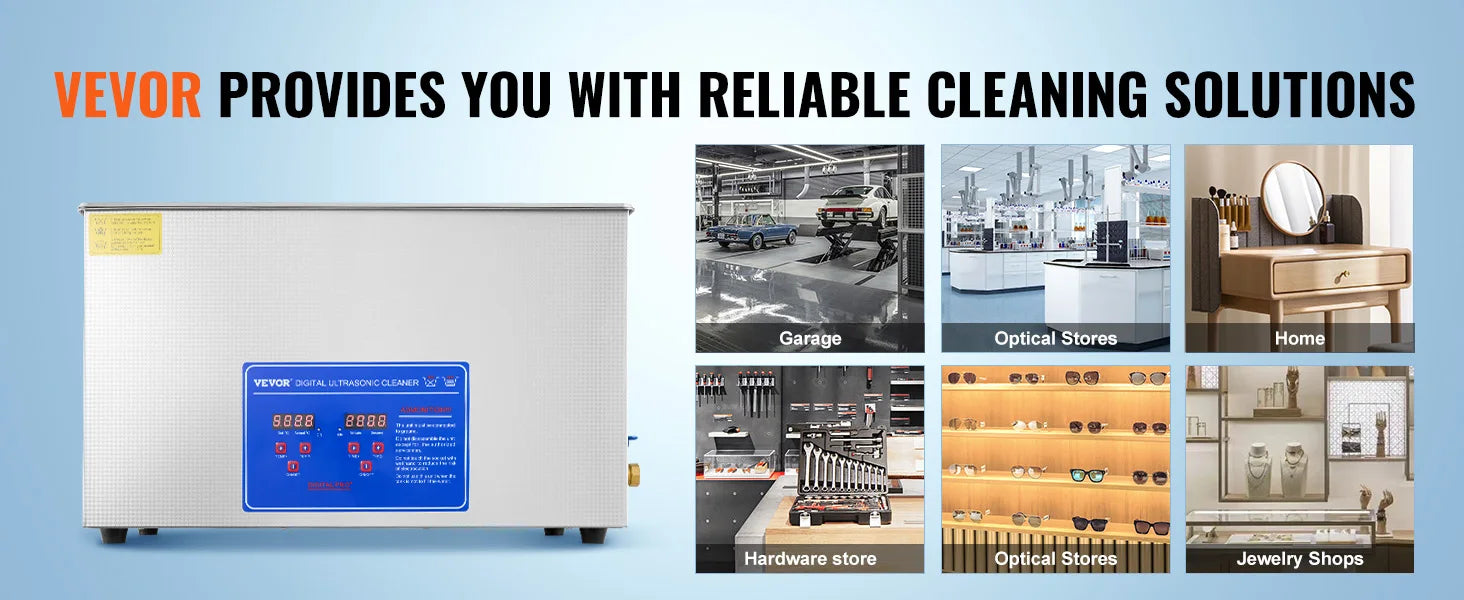 Ultralydsrens med varme og timer til smykker og briller (2L–30L)