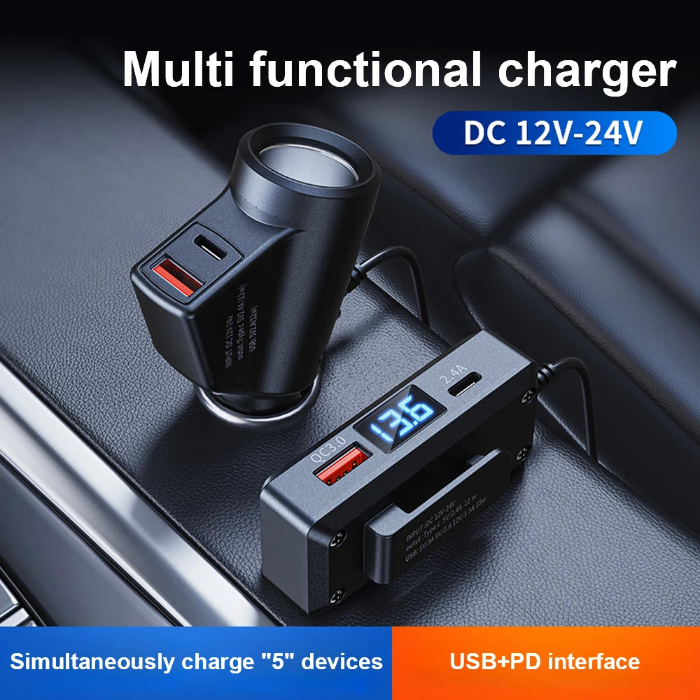 USB Car Charger with Voltage Display, A/B Options