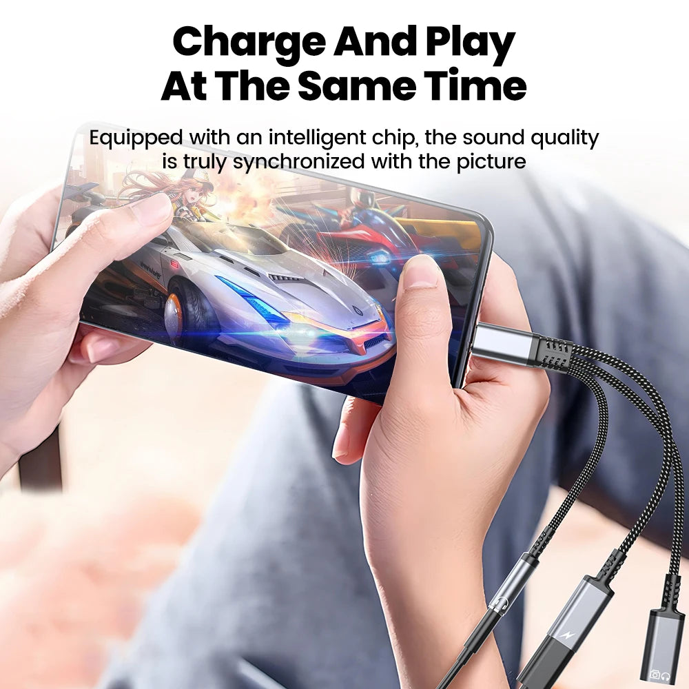 محول صوت وشحن USB-C ثلاثة في واحد