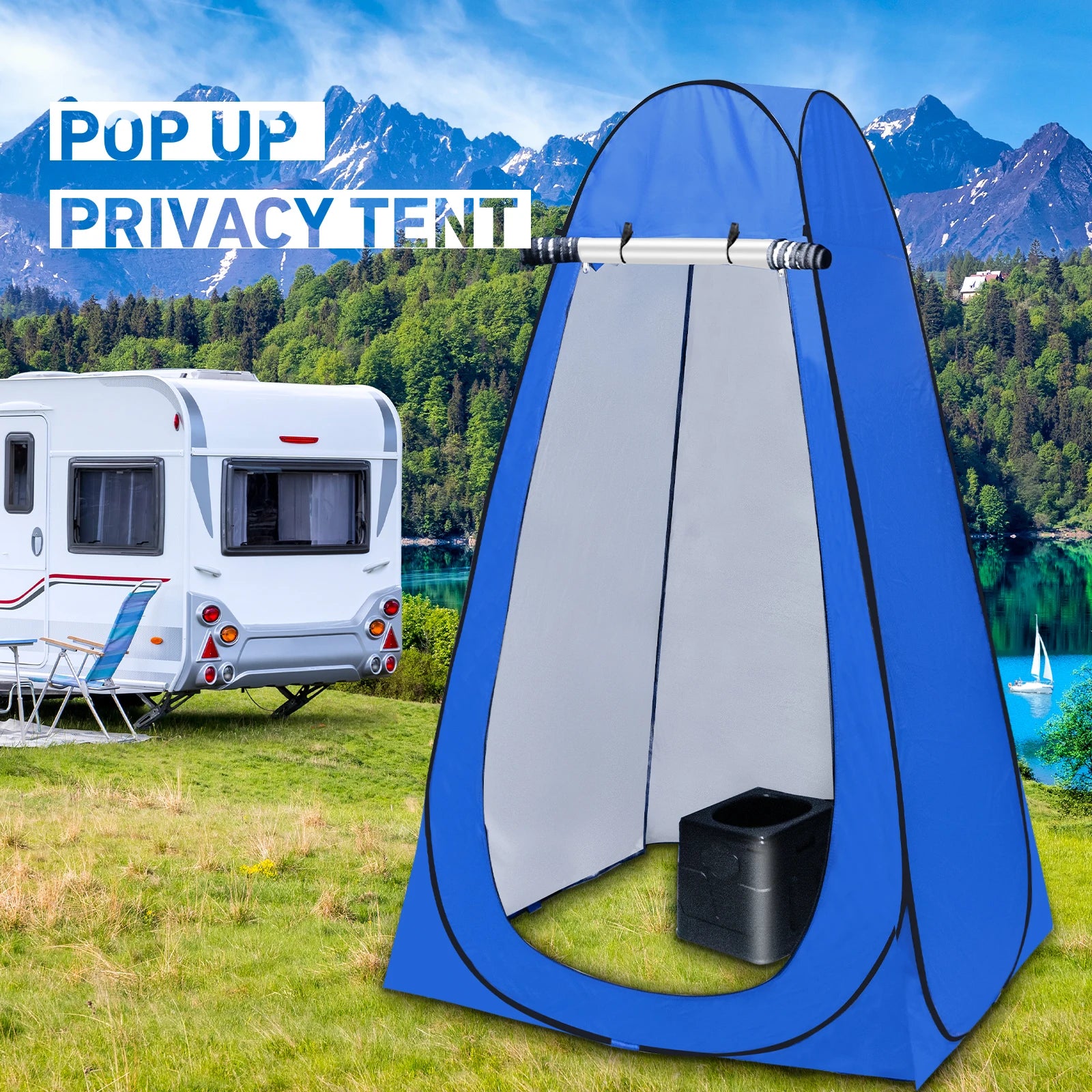 Portable Toilet Kit with Pop Up Privacy Tent for Camping