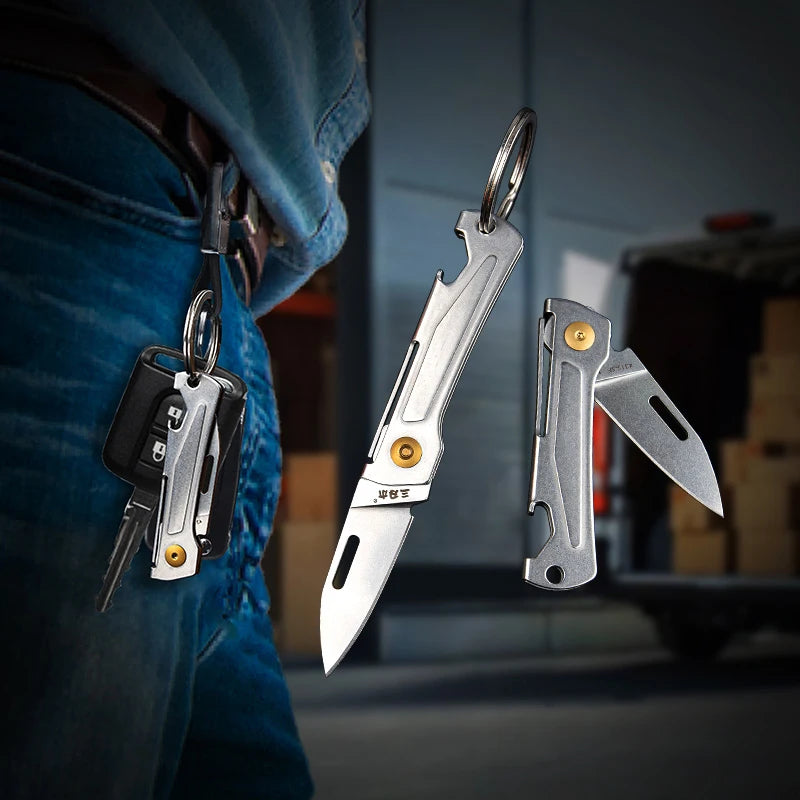 SANRENMU 431S Folding pocket knife 12C27 blade Portable EDC outdoor camping bottle opener Keychain hole knife