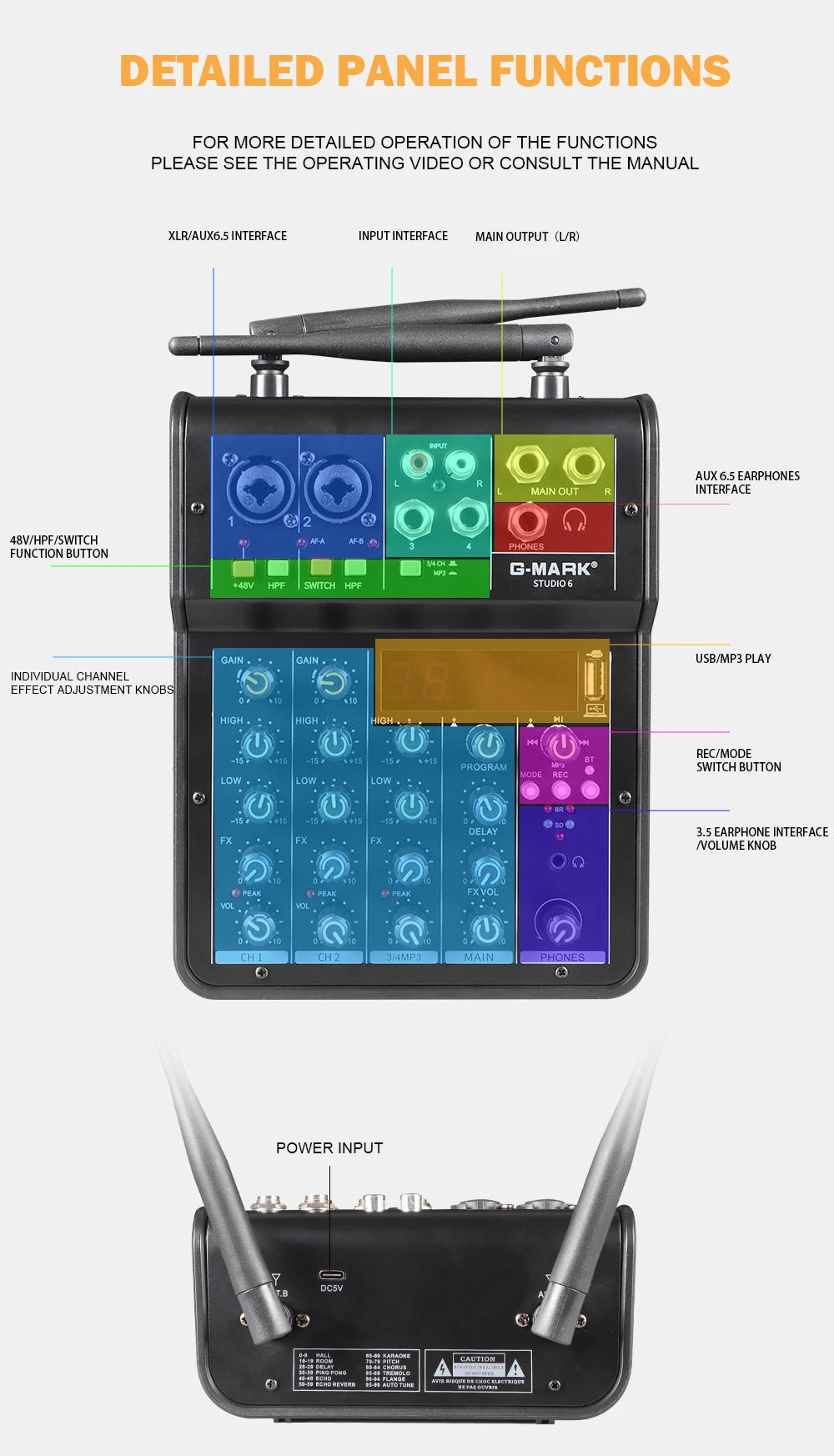 Studio 6 Audio Mixer with Bluetooth and USB
