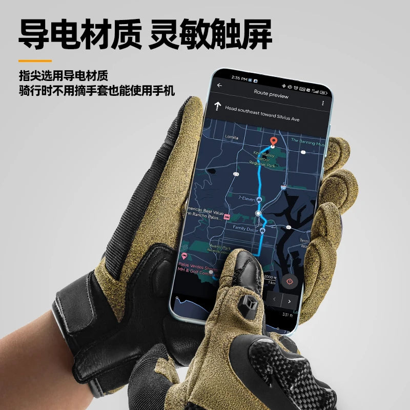 Luvas Táticas com Ecrã Tátil ROCKBROS Luvas de Motocross Luvas de Condução com Proteção Rígida para os Nós dos Dedos Luvas de Moto de Dedo Inteiro para Corrida