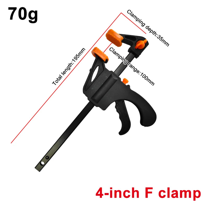 Two 4-Inch F-Clamps for Woodworking and Board Assembly