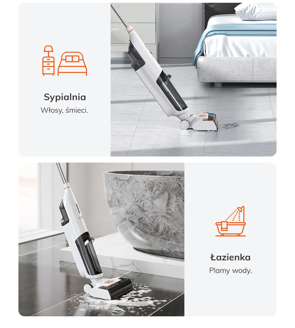 ILIFE W90 Cordless Wireless Wet Dry Smart Mop Washing , 5500Pa Suction, 1 Min Self Cleaning, Large Dual Water Tank