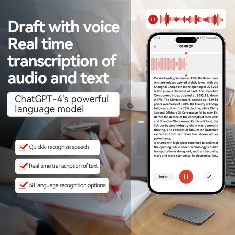 AI-spraakrecorder met transcriptie, samenvattingen en meer dan 80 talen